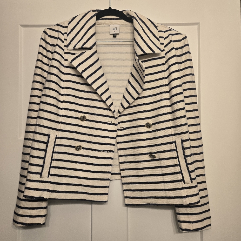 CAbi Even Keel Striped Jacket - Cream and Blue